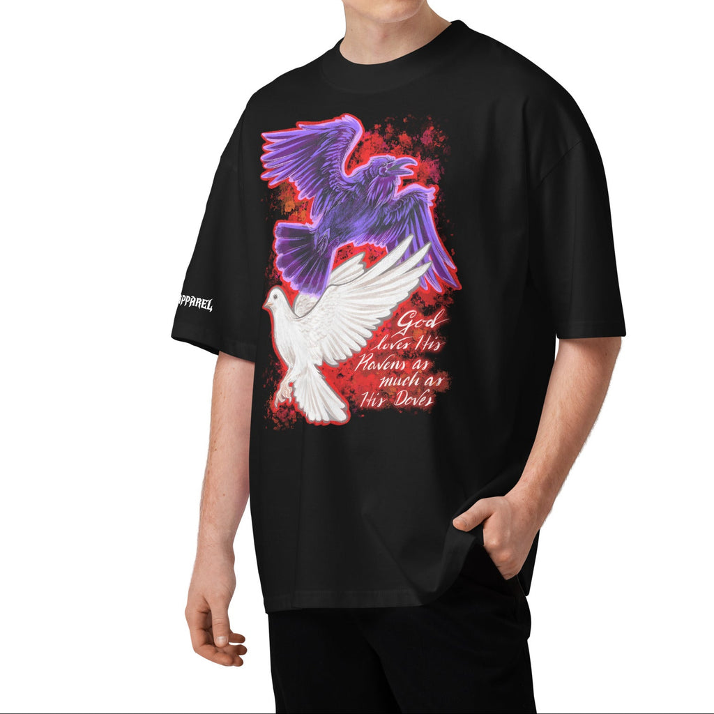 OVERSIZED ORGANIC T-SHIRT: RAVENS AND DOVES
