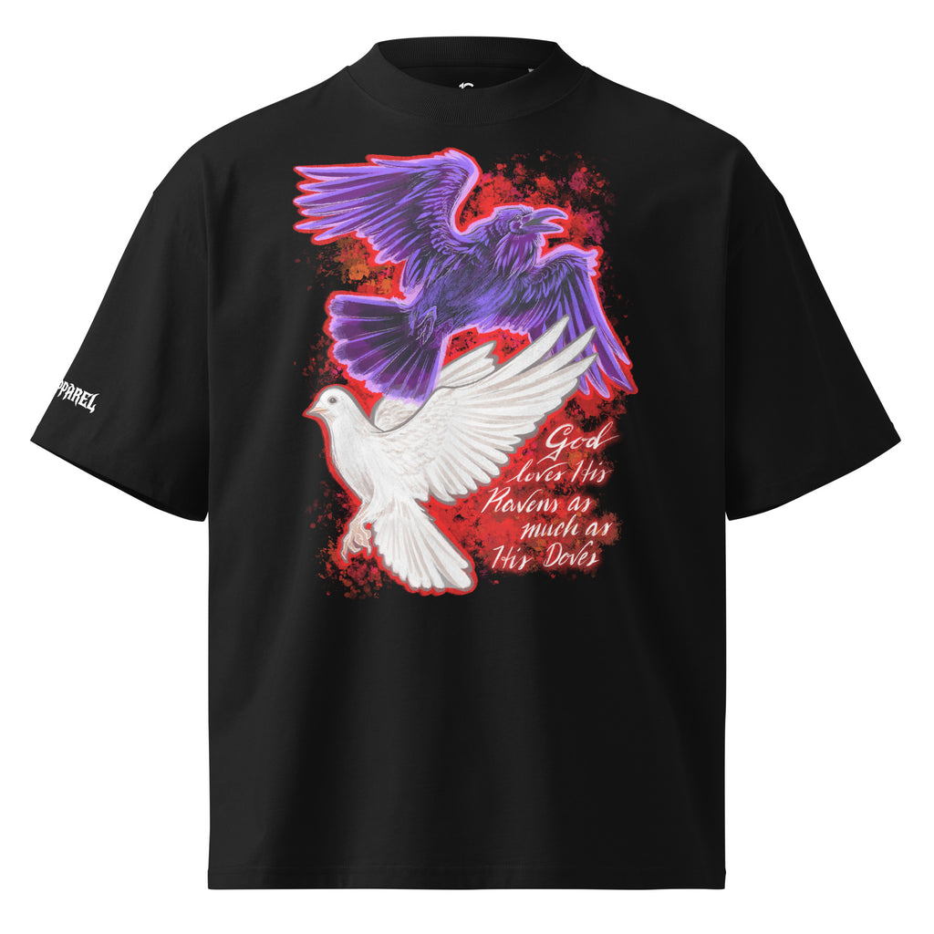OVERSIZED ORGANIC T-SHIRT: RAVENS AND DOVES