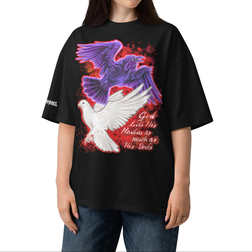 OVERSIZED ORGANIC T-SHIRT: RAVENS AND DOVES